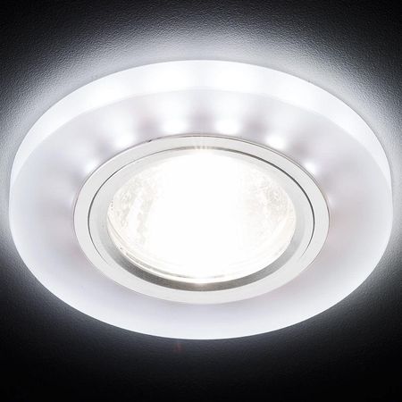 Встр. свет-к S214 WH/CH/WH матовый/хром/MR16+3W (LED WHITE) амбрелла, фото 