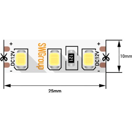 Светодиодная лента 12 Вт/м (120 диодов на метр) SMD 2835 (IP20) нейтральный белый 12В/SWG, фото , изображение 4