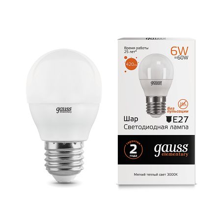 Лампа Gauss led Elemente шар 6 W E27 2700K LD53216, фото 