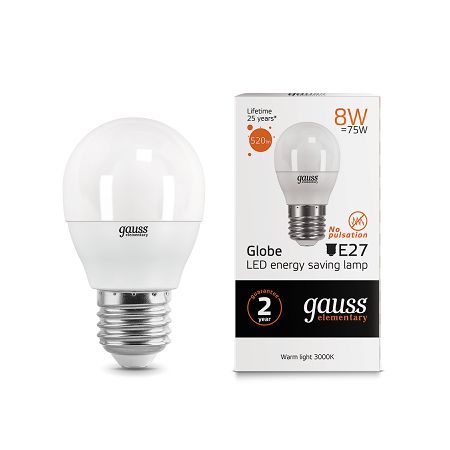 Лампа Gauss led Elemente шар 8 W E27 2700K LD53218, фото 